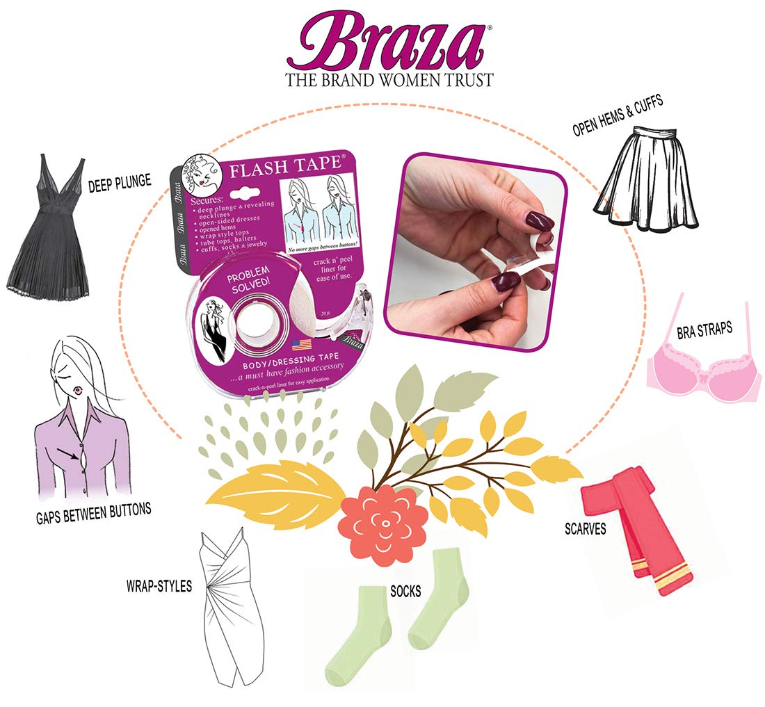 Braza Flash Tape – Double‑Sided Fashion Tape, 20 ft Roll