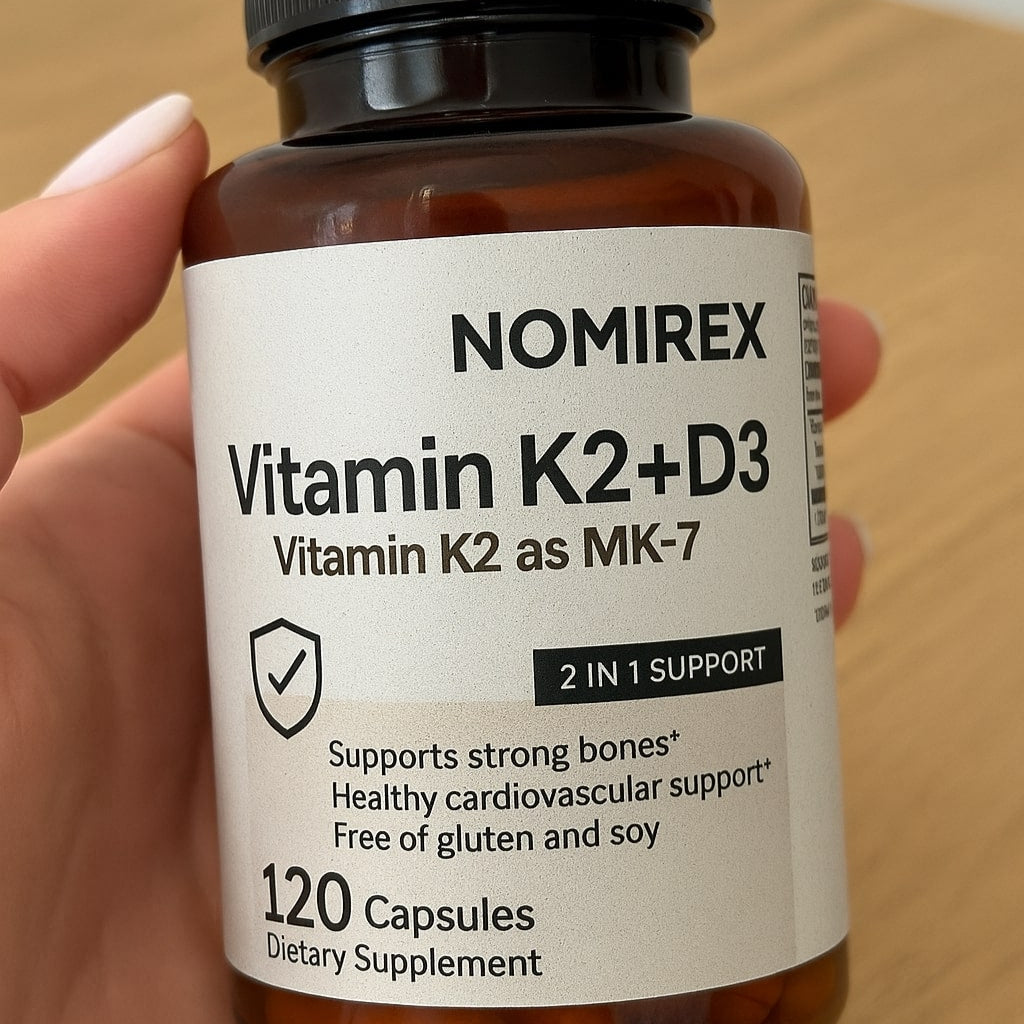 NOMIREX Vitamin K2 (MK‑7) + D3 Supplement – 120 Vegetarian Capsules