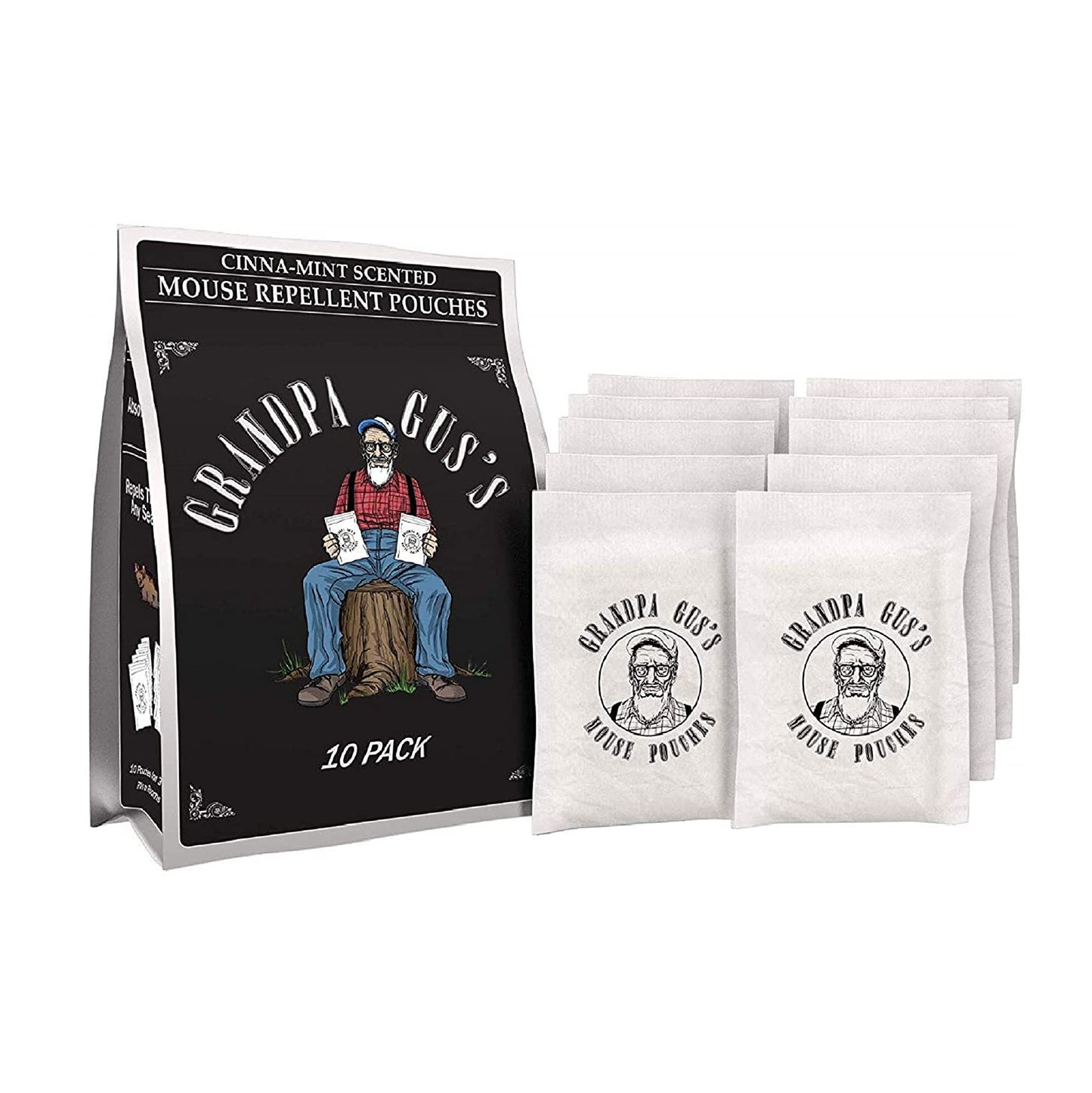 Grandpa Gus's Extra-Strength Mouse Repellent, Cinnamon/Peppermint Oils Repel 1.75 Oz (10 Pouches)