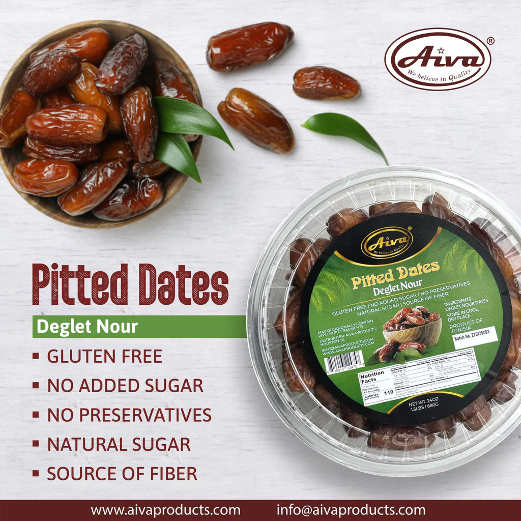 Tunisian Pitted Dates, Deglet Noor (24 oz Jar) – All-Natural, No Added Sugar, Dried Fruit for Snacking and Baking