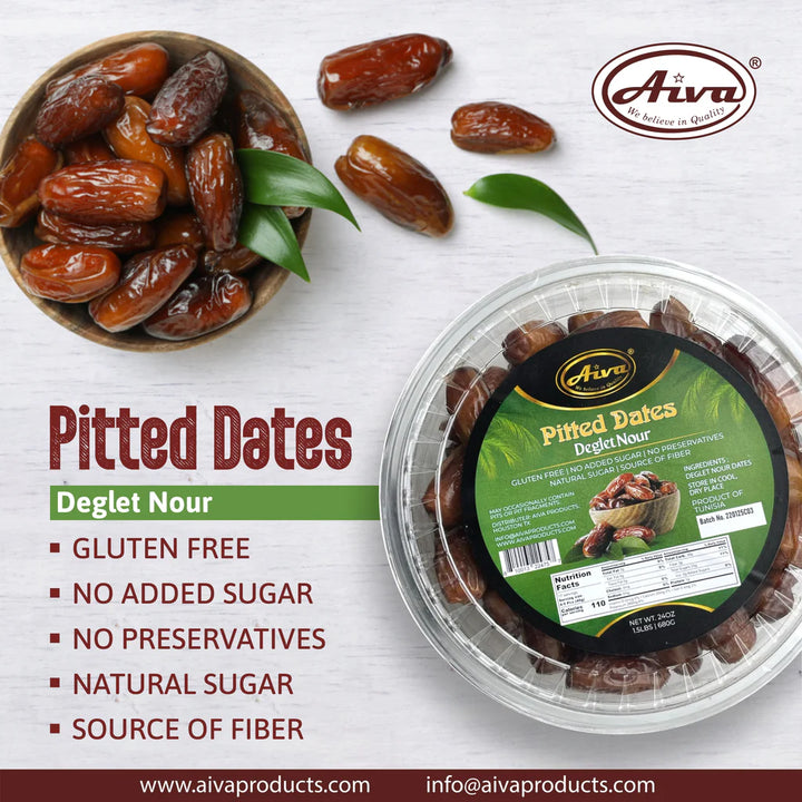 Tunisian Pitted Dates, Deglet Noor (24 oz Jar) – All-Natural, No Added Sugar, Dried Fruit for Snacking and Baking