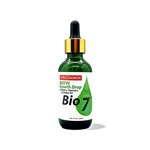 BIO7 BIOTIN GROWTH DROP EXTRA STRENGTH WITH BIOTIN, PEPTIDES, CHEBE OIL – 2 Fl Oz - Helps Hair Appear Visibly Thicker, Longer, and Healthier, Improves the Appearance of Hair Thinning, Moisturizes and Conditions Scalp For Itchy Scalp Relief – Extra Strengt