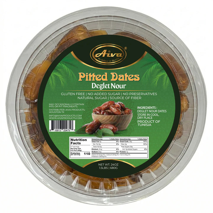 Tunisian Pitted Dates, Deglet Noor (24 oz Jar) – All-Natural, No Added Sugar, Dried Fruit for Snacking and Baking