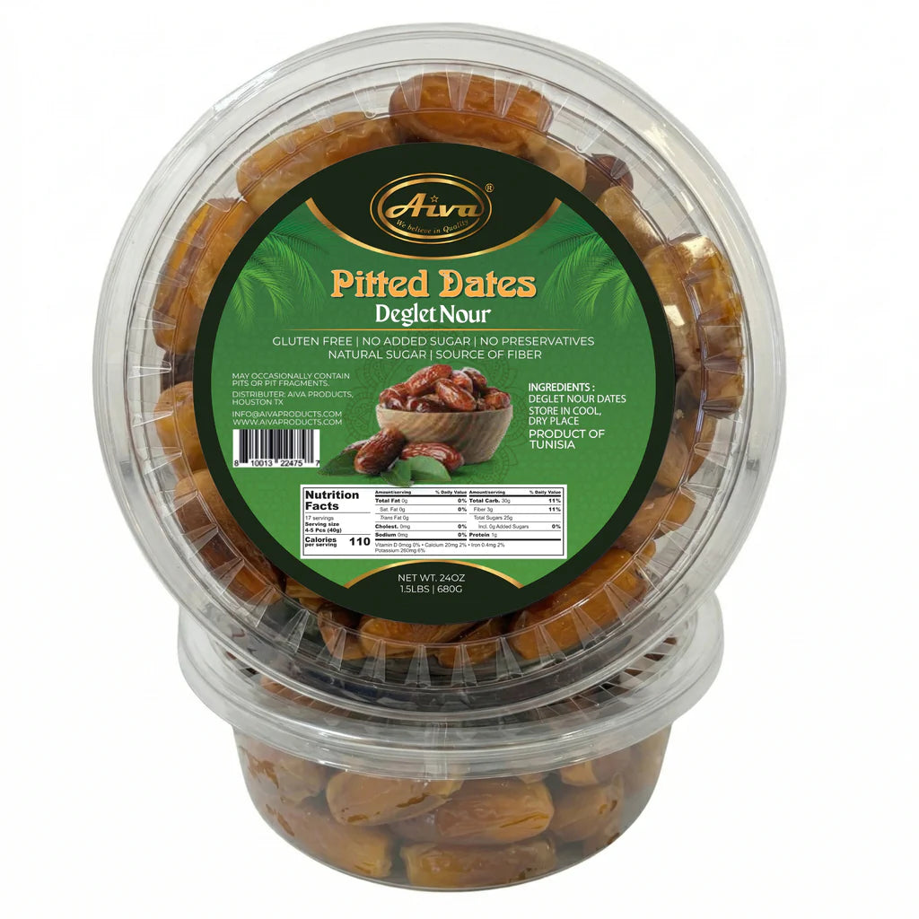Tunisian Pitted Dates, Deglet Noor (24 oz Jar) – All-Natural, No Added Sugar, Dried Fruit for Snacking and Baking