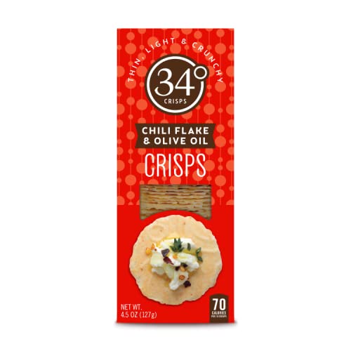 34 Degrees Crisps | Chili Flake & Olive Oil Crisps | Thin, Light & Crunchy Original Crisps, 6 Pack (4.5oz each)
