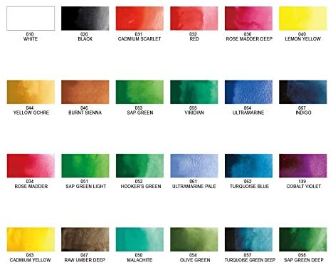 Kuretake GANSAI TAMBI Watercolor paints, Handcrafted, Professional-Quality Pigment Inks for Artists and Crafters, AP-Certified, Blendable, Show up on Dark Papers, Made in Japan (24 Colors)