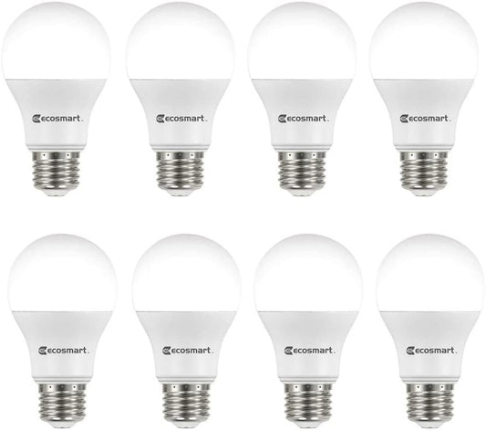 Ecosmart 8 Pack LED A19 Light bulb, 60w Equivalent (A19 Daylight)