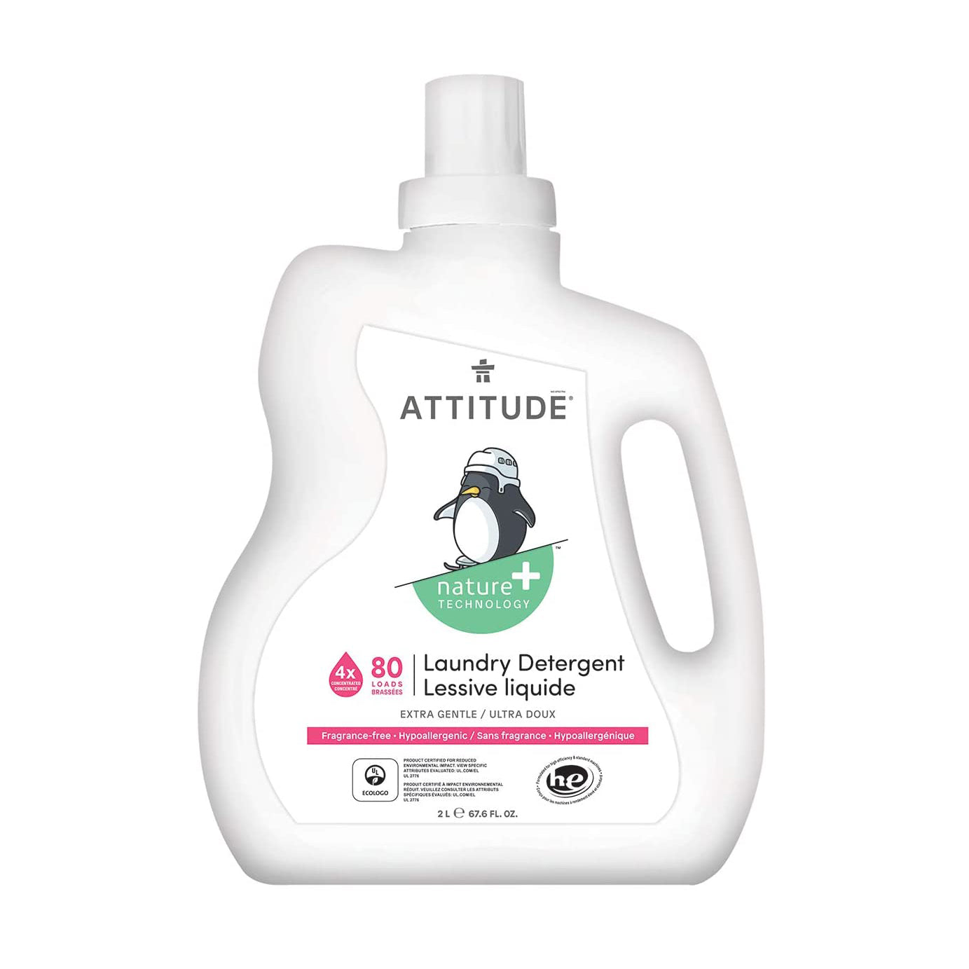 ATTITUDE Natural Baby Laundry Detergent for Sensitive Skin, Concentrated Formula, Fragrance Free, 67.6 Fl Oz