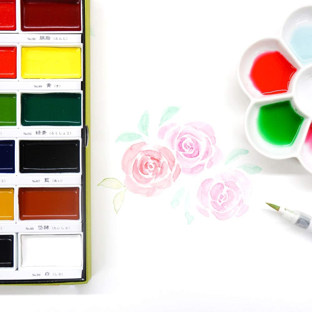 Kuretake GANSAI TAMBI Watercolor paints, Handcrafted, Professional-Quality Pigment Inks for Artists and Crafters, AP-Certified, Blendable, Show up on Dark Papers, Made in Japan (24 Colors)