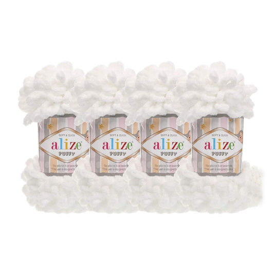 4 skn/Ball Alize Puffy Baby Big Loop Blanket Yarn 100% Micropolyester Soft Yarn 400gr 39.3 yds (55-White)