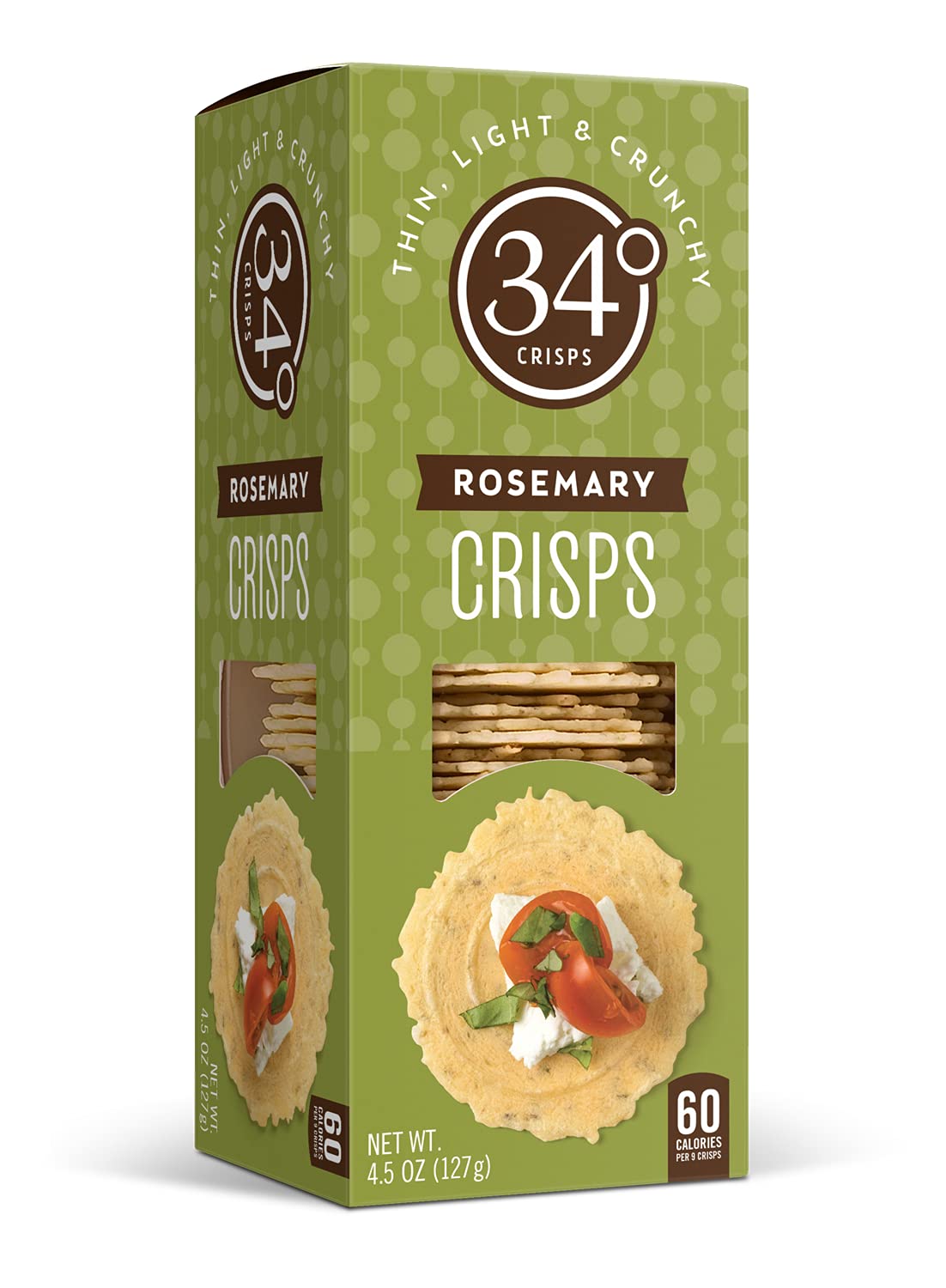 34 Degrees Crisps | Rosemary Crisps | Thin, Light & Crunchy Original Crisps, 6 Pack (4.5oz each)