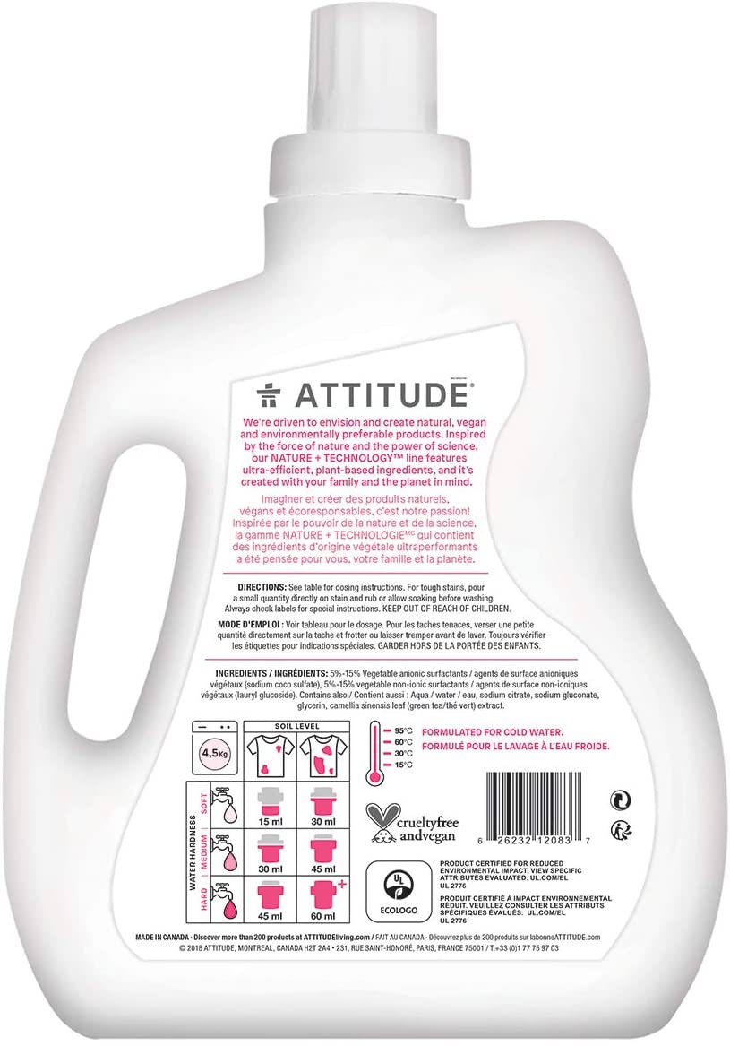 ATTITUDE Natural Baby Laundry Detergent for Sensitive Skin, Concentrated Formula, Extra Gentle Safe Plant Based Ingredients, Fragrance Free, 67.6 Fl Oz, 80 Loads (Model: 12083)