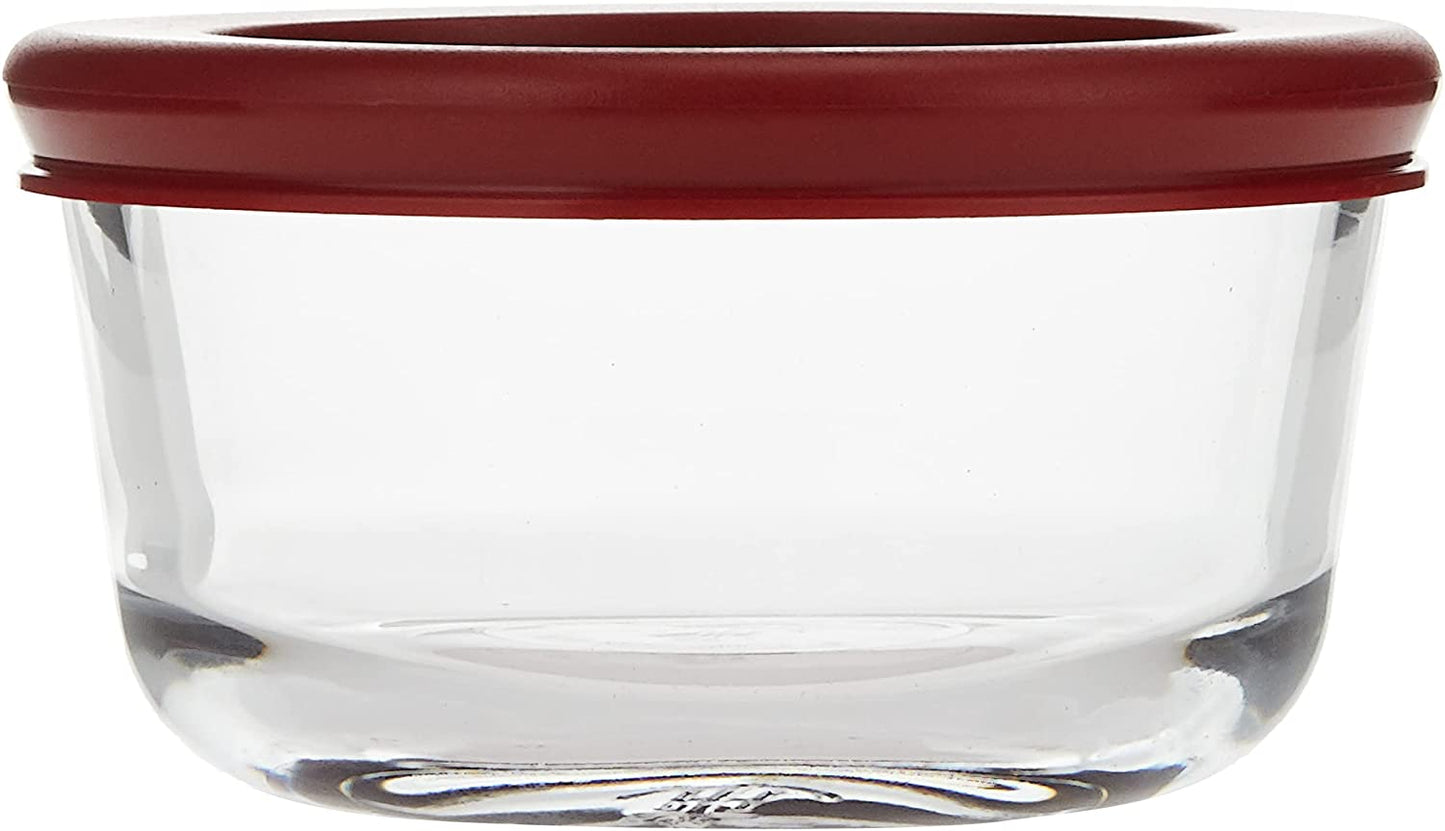 Anchor Hocking nchor Hocking Classic Food Storage Containers, 1-Cup, Clear Glass, Red Lids