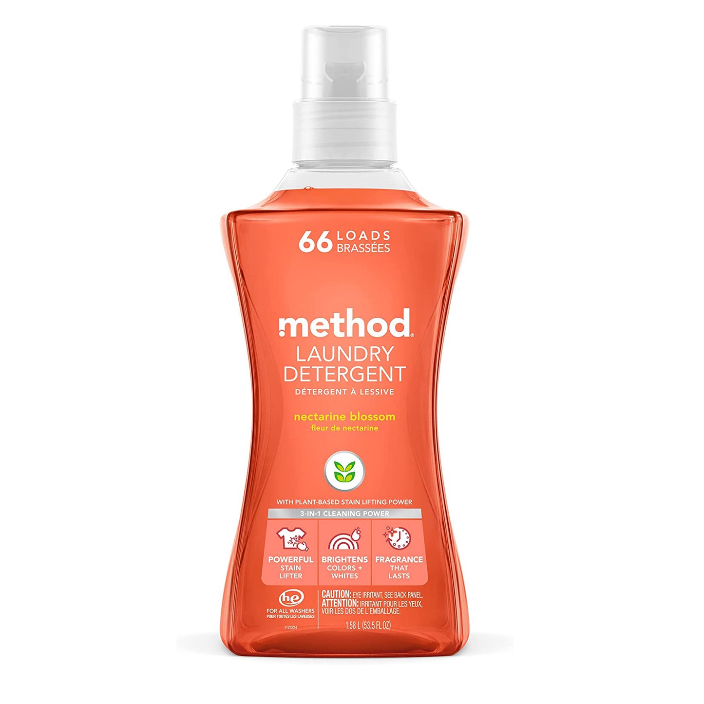 Method Laundry Detergent, Nectarine Blossom, 53.5 Ounces, 66 Loads, 1 pack, Packaging May Vary