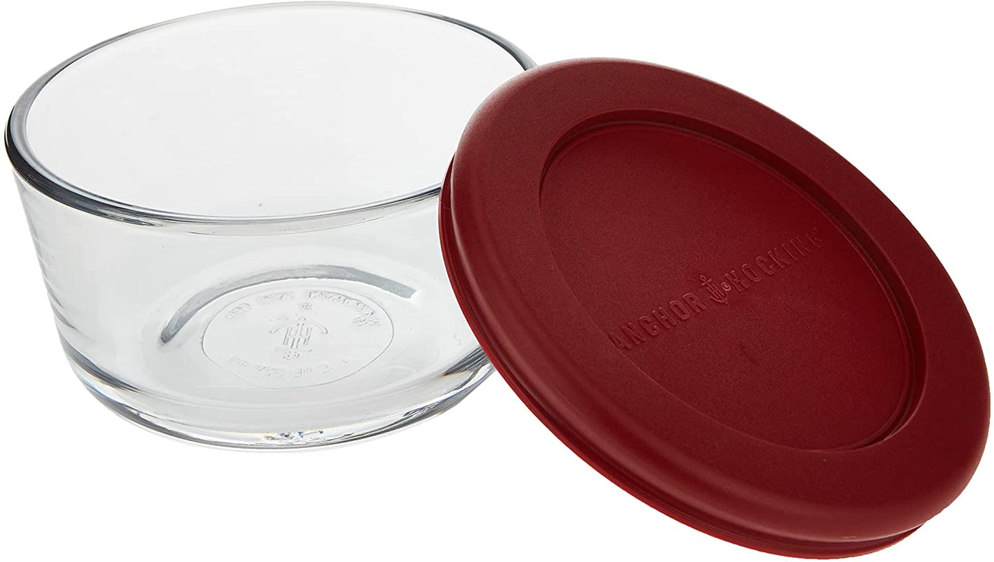 Anchor Hocking nchor Hocking Classic Food Storage Containers, 1-Cup, Clear Glass, Red Lids