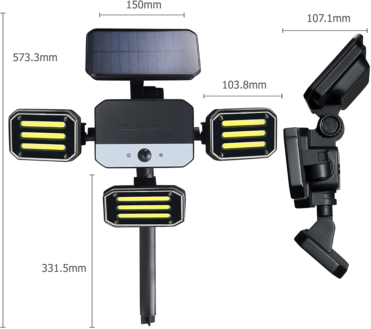 Bionic Floodlight 180 Degrees Swiveling Light by Bell+Howell Solar Lights Outdoor with Motion Sensor LED Solar Outdoor Lights 108 High Power LED Bulbs Adjustable Panels for Garden Patio As Seen On TV