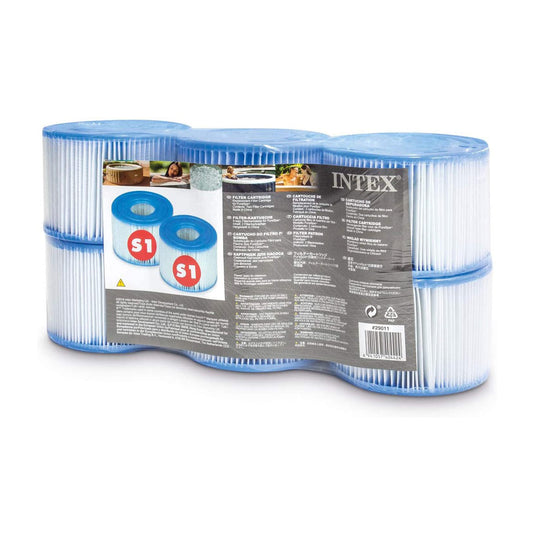 Intex 29011E Type S1 PureSpa Easy Set Pool Spa Hot Tub Filter Replacement Cartridges (6 Filters), Blue and White