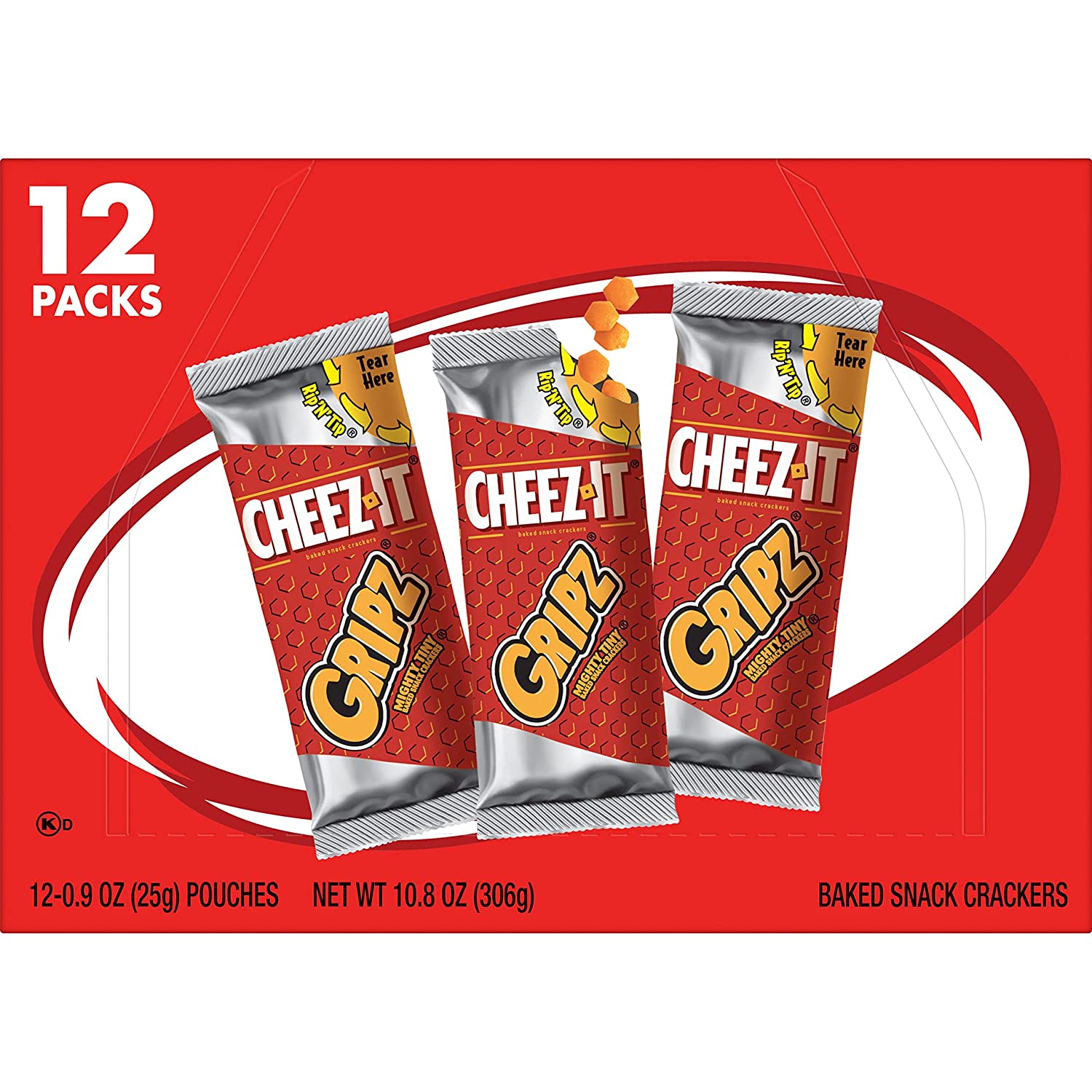 Cheez-It Gripz Tiny Baked Snack Crackers, Lunch Snacks, Office and Kids Snacks, Original, 10.8oz Box (12 Packs)