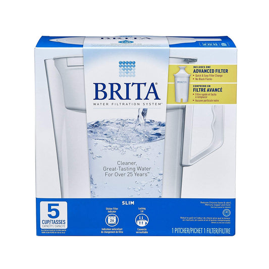 Brita Water Pitcher, Slim, 5 Cup Capacity, Includes One Advanced Filter-White, Size