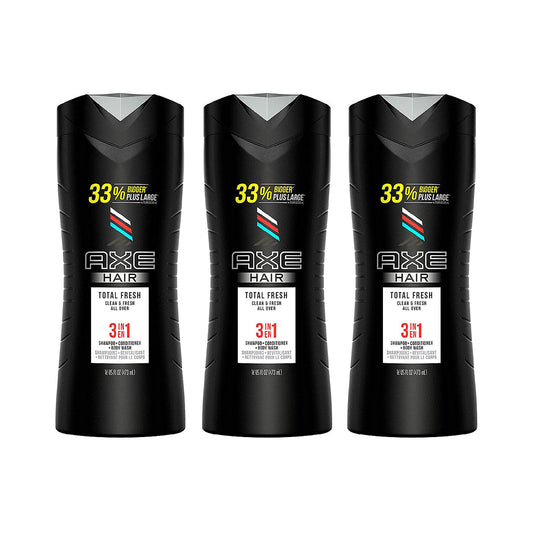 Axe Hair 3 in 1 - Total Fresh - Shampoo, Conditioner and Body Wash, (16 FL) OZ (473 mL) Per Bottle - Pack of 3 Bottles