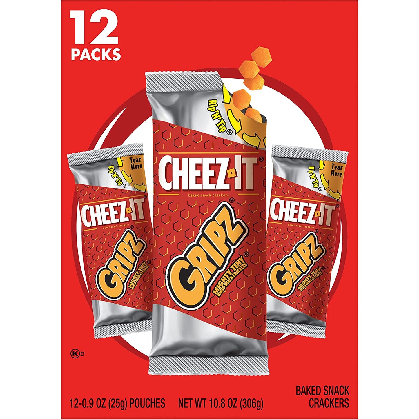 Cheez-It Gripz Tiny Baked Snack Crackers, Lunch Snacks, Office and Kids Snacks, Original, 10.8oz Box (12 Packs)