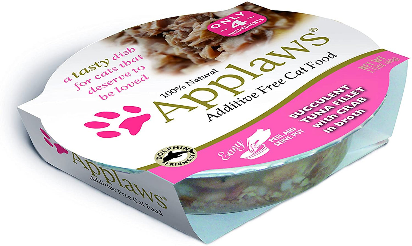 Applaws Succulent Tuna Fillet with Crab Cat Food Cups, 100% Natural, 18 x 2.12 oz