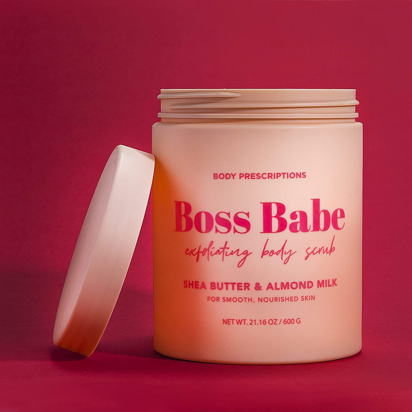 Body Prescriptions Pink “Boss Babe” Body Scrub, Exfoliating Body Wash, for Nourished and Ultra Smooth Skin, Cleanser Infused with Shea Butter and Almond Milk