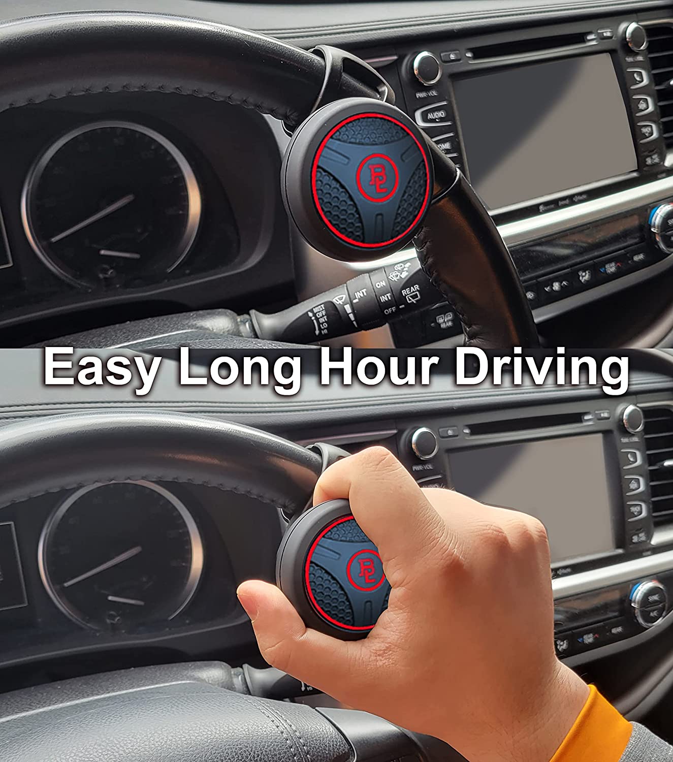 Fouring BL Steering Wheel Knob Spinner - Universal Non-Slip Fit, ABS & Silicone Matte Finish Suicide Knob with Metal Ball Bearing & Easy Installation - Suitable for Cars, Trucks & Others - 90x60x80mm