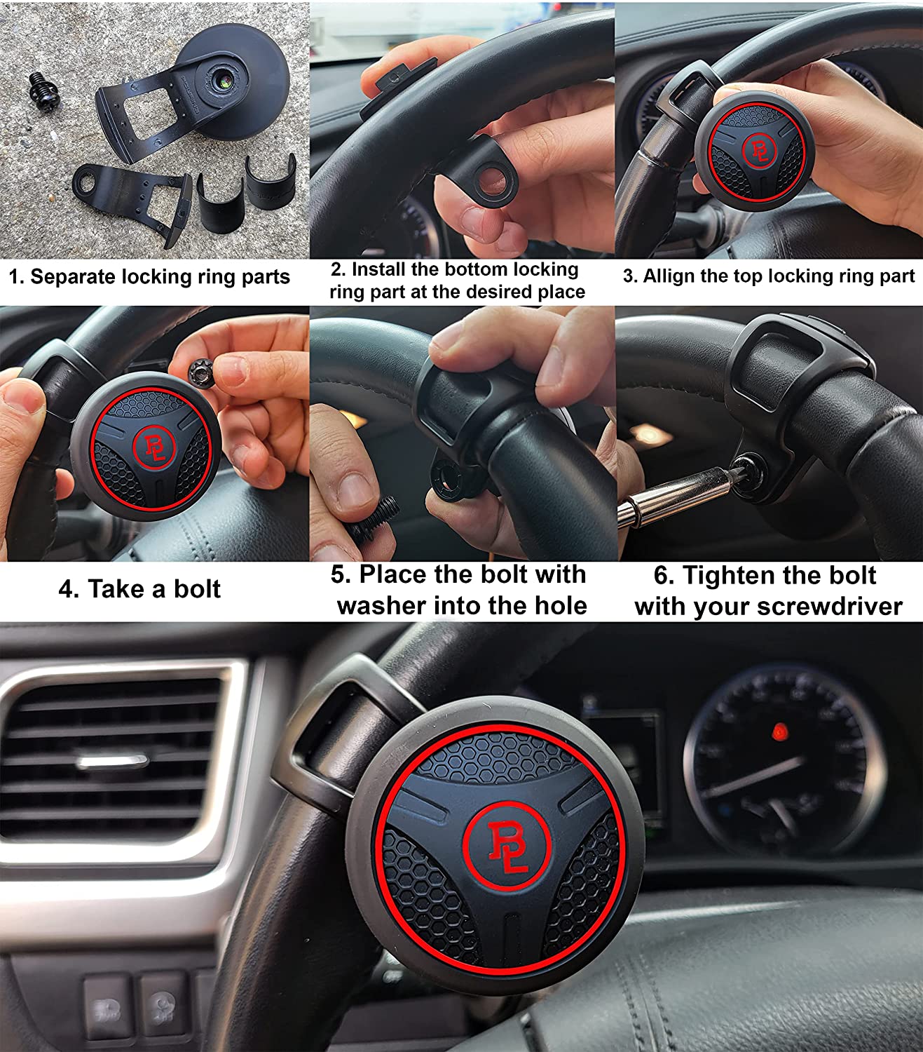 Fouring BL Steering Wheel Knob Spinner - Universal Non-Slip Fit, ABS &  Silicone Matte Finish - Suitable for Cars, Trucks & Others - 90x60x80mm