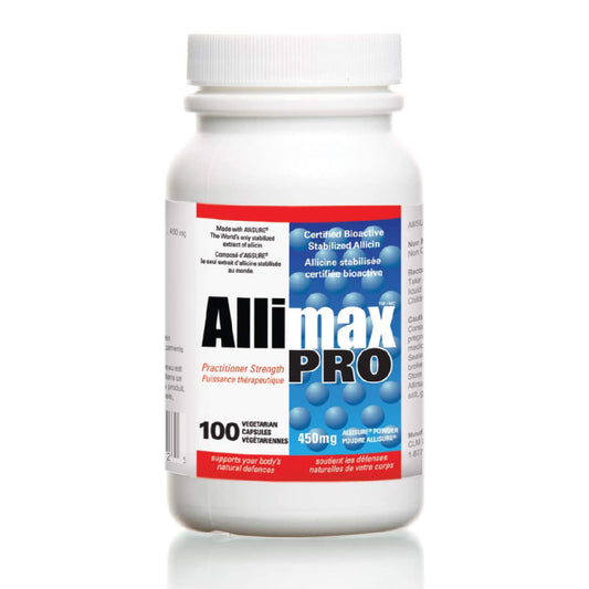Allimax Pro 450mg 100 Capsules. Professional Strength Support for Your Body’s Immune Function Through Natural Allicin, a Potent Compound Extracted from Clean and Sustainable Spanish Grown Garlic.